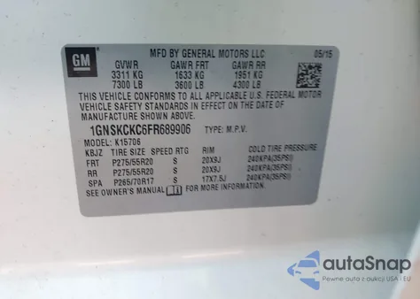 2015 Chevrolet Tahoe Ltz из США, поврежденный, VIN 1GNSKCKC6FR689906